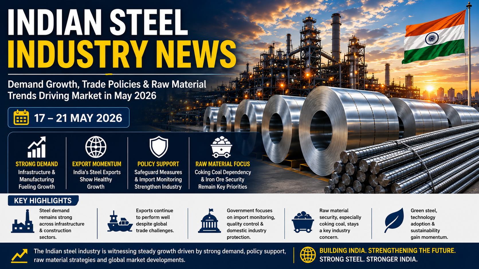 Indian Steel Industry News: Demand Growth, Trade Policies & Raw Material Trends Driving Market in May 2026